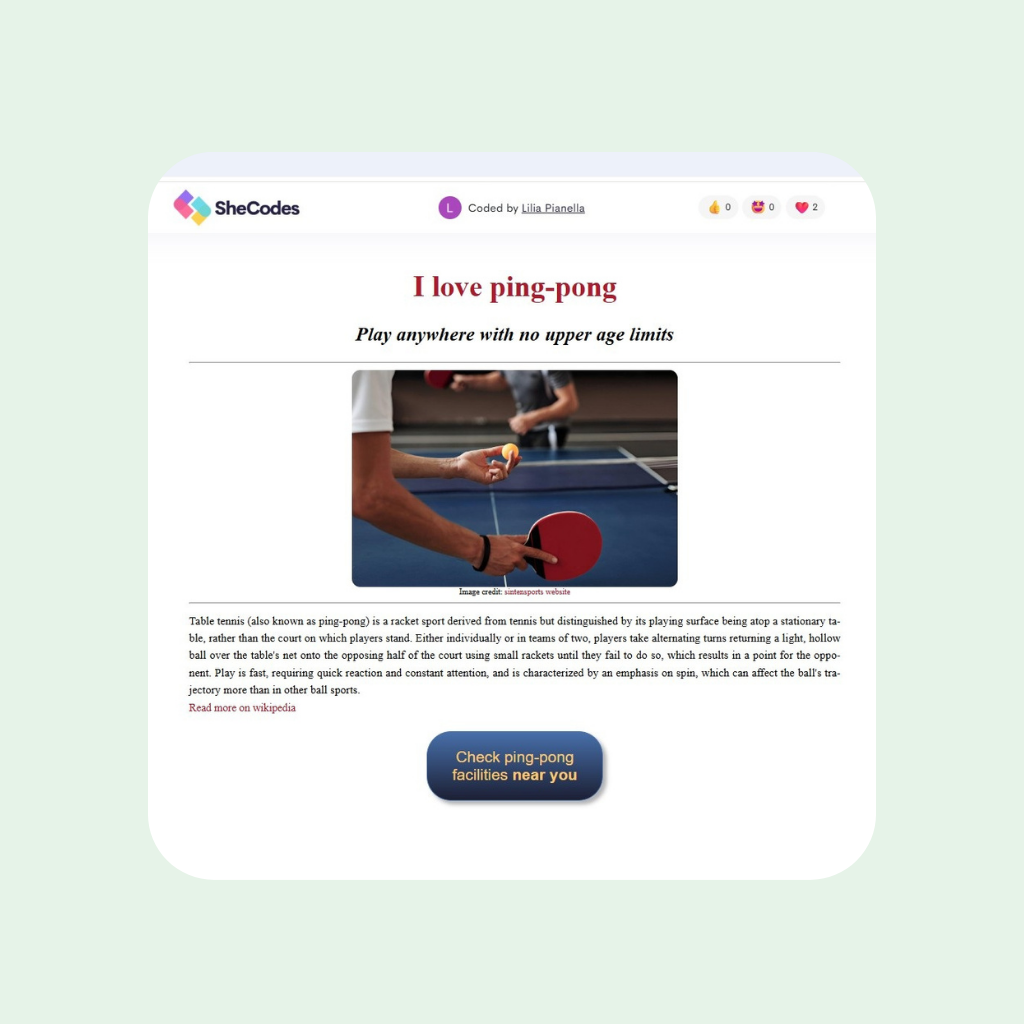 Ping pong - my first landing page